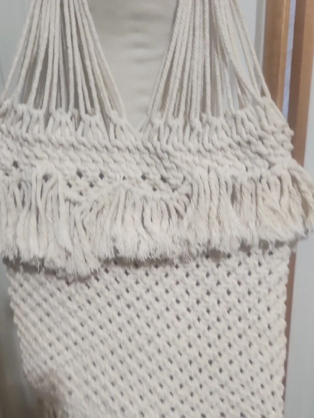 Macramé Fringe  Open Weave Tote Purse Bag Lagenlook Coastal Grandma Festival